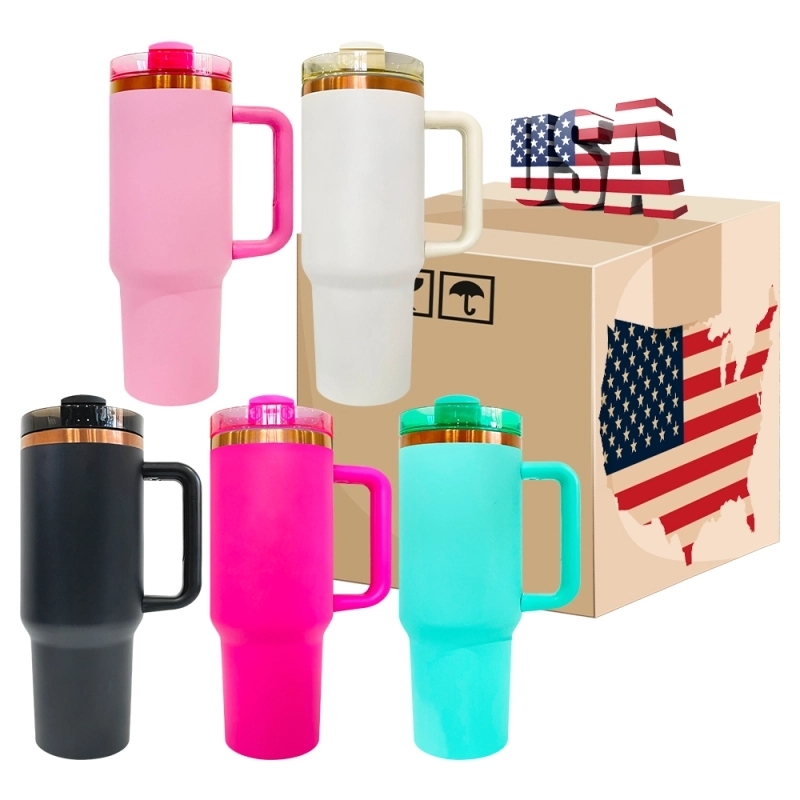 25 Pack USA Warehouse 40oz Copper Plating Quencher Tumblers 40 oz Travel Car Cup with Handle For Laser Engraving