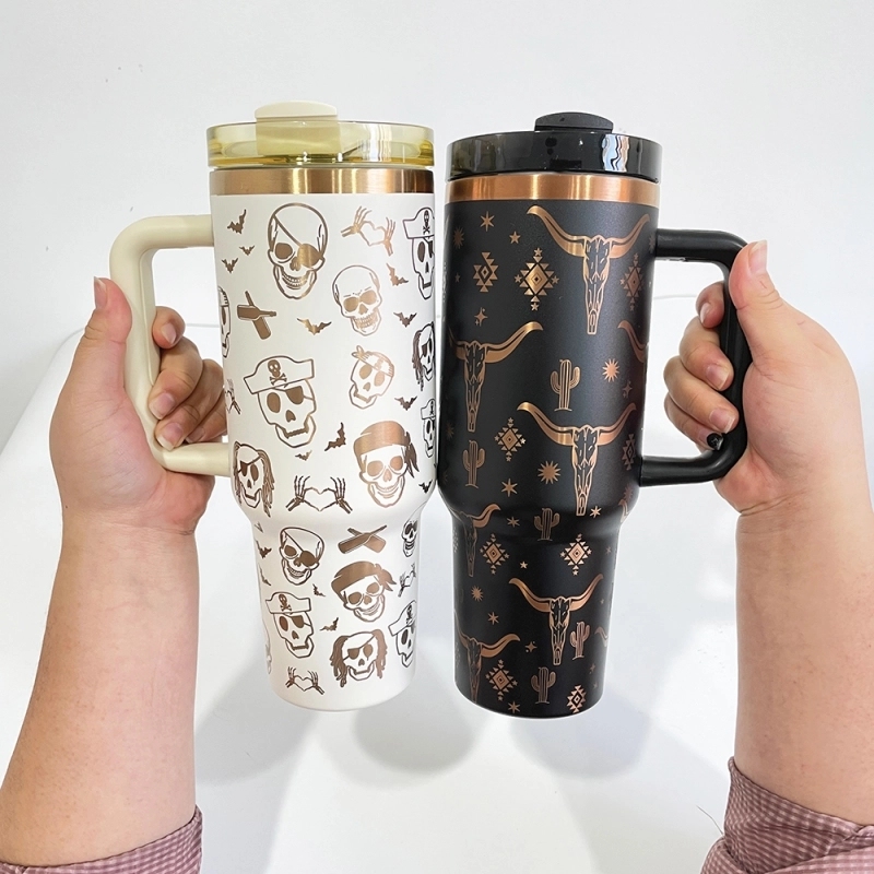 25 Pack USA Warehouse 40oz Copper Plating Quencher Tumblers 40 oz Travel Car Cup with Handle For Laser Engraving