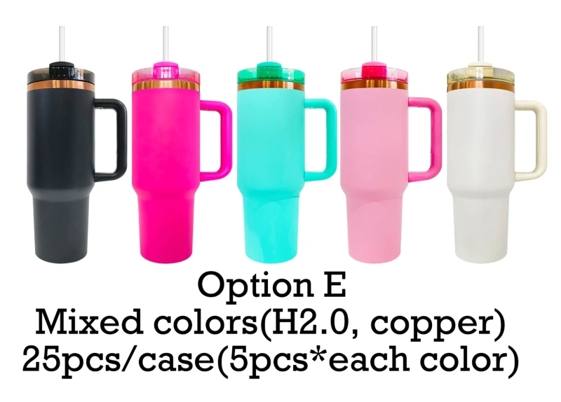 25 Pack USA Warehouse 40oz Copper Plating Quencher Tumblers 40 oz Travel Car Cup with Handle For Laser Engraving