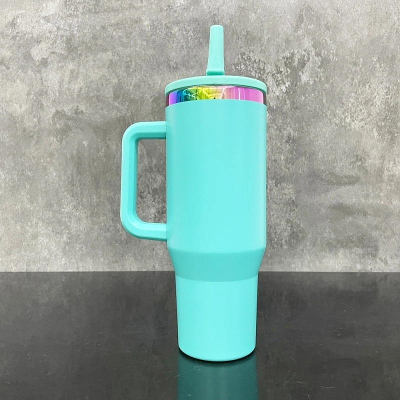 16 Pack USA Warehouse Flip Straw Leak Proof Powder Coated Rainbow Plated Underneath 40oz Tumbler Cups 40 oz Travel Coffee Mug with Handle for Laser Engraving