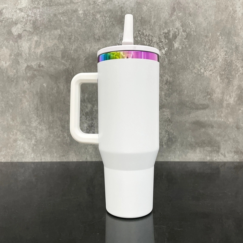 16 Pack USA Warehouse Flip Straw Leak Proof Powder Coated Rainbow Plated Underneath 40oz Tumbler Cups 40 oz Travel Coffee Mug with Handle for Laser Engraving