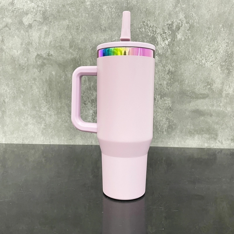 16 Pack USA Warehouse Flip Straw Leak Proof Powder Coated Rainbow Plated Underneath 40oz Tumbler Cups 40 oz Travel Coffee Mug with Handle for Laser Engraving