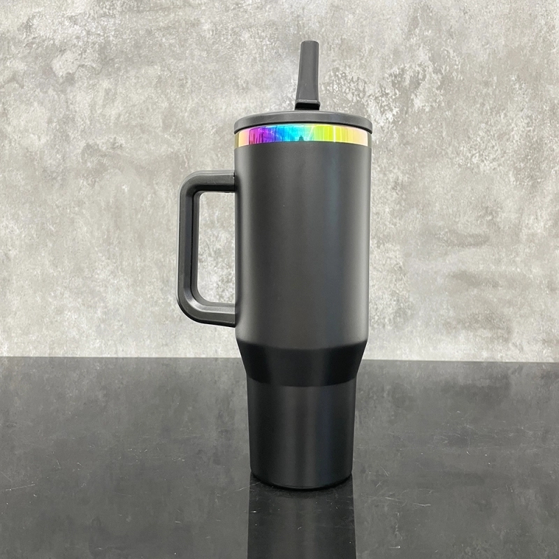 16 Pack USA Warehouse Flip Straw Leak Proof Powder Coated Rainbow Plated Underneath 40oz Tumbler Cups 40 oz Travel Coffee Mug with Handle for Laser Engraving