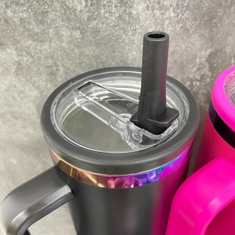 16 Pack USA Warehouse Flip Straw Leak Proof Powder Coated Rainbow Plated Underneath 40oz Tumbler Cups 40 oz Travel Coffee Mug with Handle for Laser Engraving