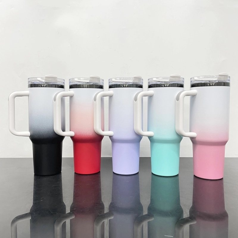20 Pack USA Warehouse 40oz Black Plated Ombre Power Coated Color Tumblers for Laser Engraving 40 oz Double Wall Insulated Water Bottles with Handle and Straw