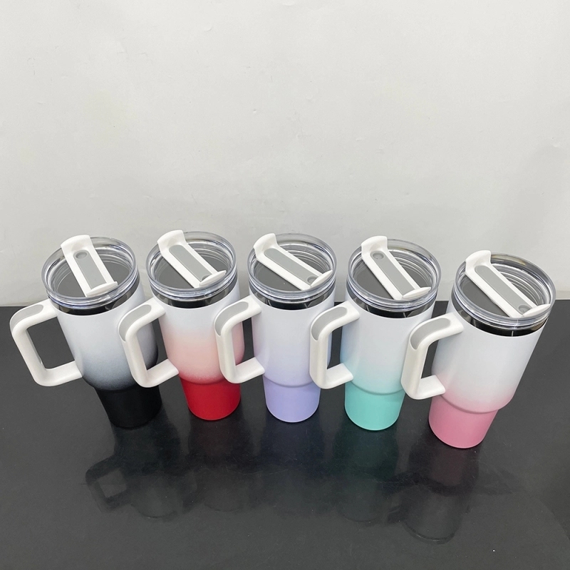 20 Pack USA Warehouse 40oz Black Plated Ombre Power Coated Color Tumblers for Laser Engraving 40 oz Double Wall Insulated Water Bottles with Handle and Straw