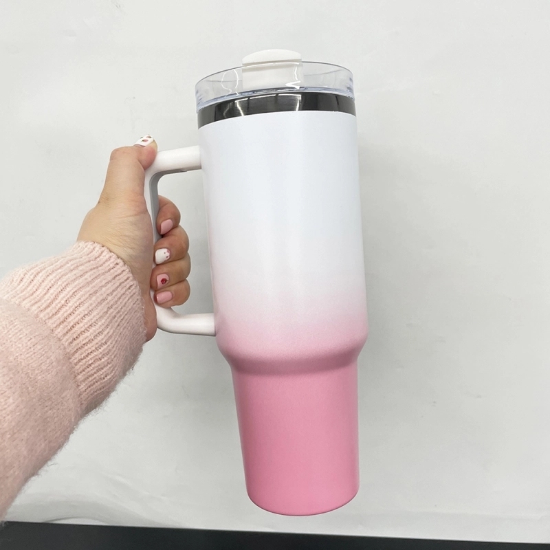 20 Pack USA Warehouse 40oz Black Plated Ombre Power Coated Color Tumblers for Laser Engraving 40 oz Double Wall Insulated Water Bottles with Handle and Straw