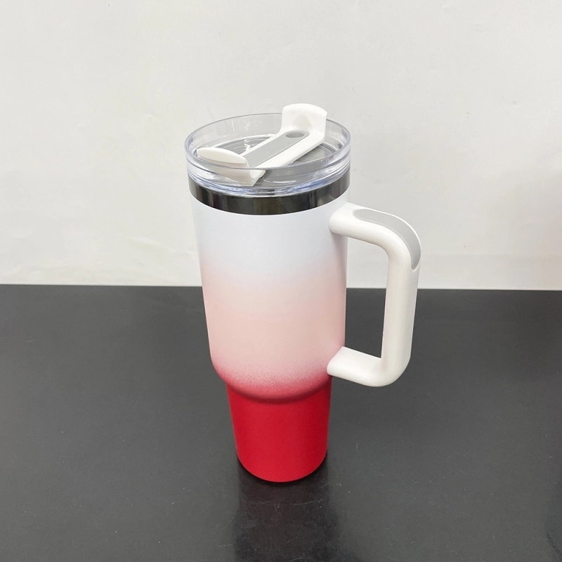 20 Pack USA Warehouse 40oz Black Plated Ombre Power Coated Color Tumblers for Laser Engraving 40 oz Double Wall Insulated Water Bottles with Handle and Straw