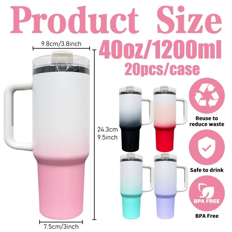 20 Pack USA Warehouse 40oz Black Plated Ombre Power Coated Color Tumblers for Laser Engraving 40 oz Double Wall Insulated Water Bottles with Handle and Straw