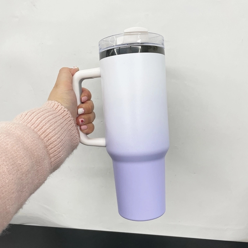 20 Pack USA Warehouse 40oz Black Plated Ombre Power Coated Color Tumblers for Laser Engraving 40 oz Double Wall Insulated Water Bottles with Handle and Straw