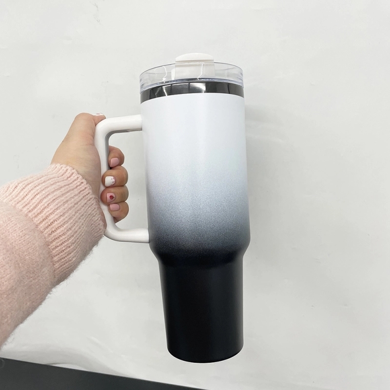 20 Pack USA Warehouse 40oz Black Plated Ombre Power Coated Color Tumblers for Laser Engraving 40 oz Double Wall Insulated Water Bottles with Handle and Straw