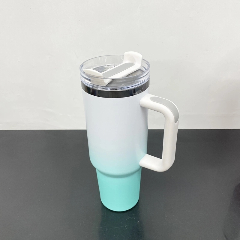 20 Pack USA Warehouse 40oz Black Plated Ombre Power Coated Color Tumblers for Laser Engraving 40 oz Double Wall Insulated Water Bottles with Handle and Straw