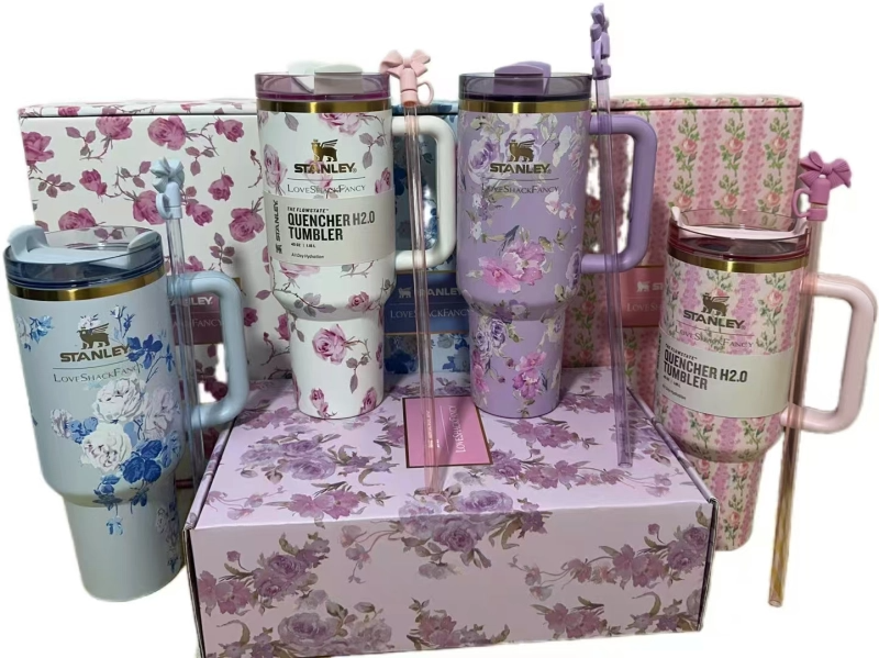 400Z Colored Blossoms Mugs 40oz Tumbler Cup With Gift Bag and Box