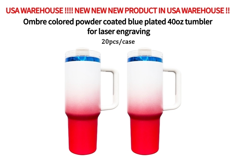 20 Pack USA Warehouse 40oz Blue Mirror Underneath Ombre Colors Quencher Tumblers for Laser Engraving