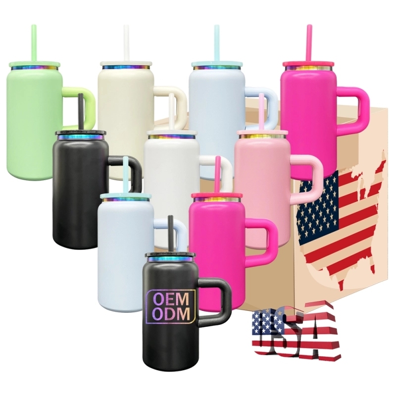25 Pack USA Warehouse 16oz Rainbow Plated Macaron and Black&White Color Stainless Steel Can Cup with Handle for Laser Engraving