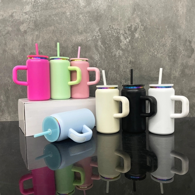 25 Pack USA Warehouse 16oz Rainbow Plated Macaron and Black&White Color Stainless Steel Can Cup with Handle for Laser Engraving