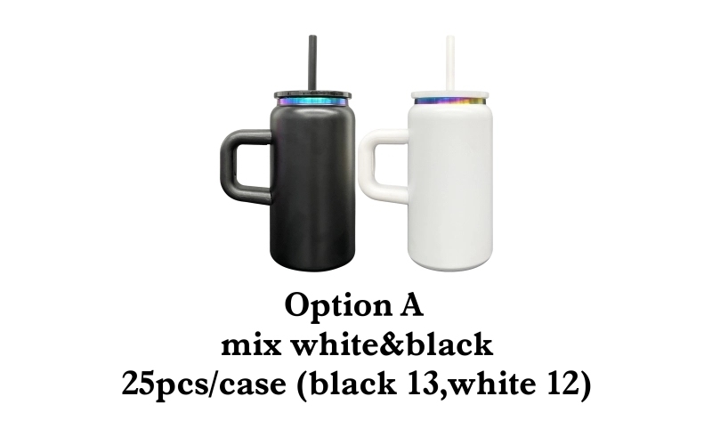 25 Pack USA Warehouse 16oz Rainbow Plated Macaron and Black&White Color Stainless Steel Can Cup with Handle for Laser Engraving