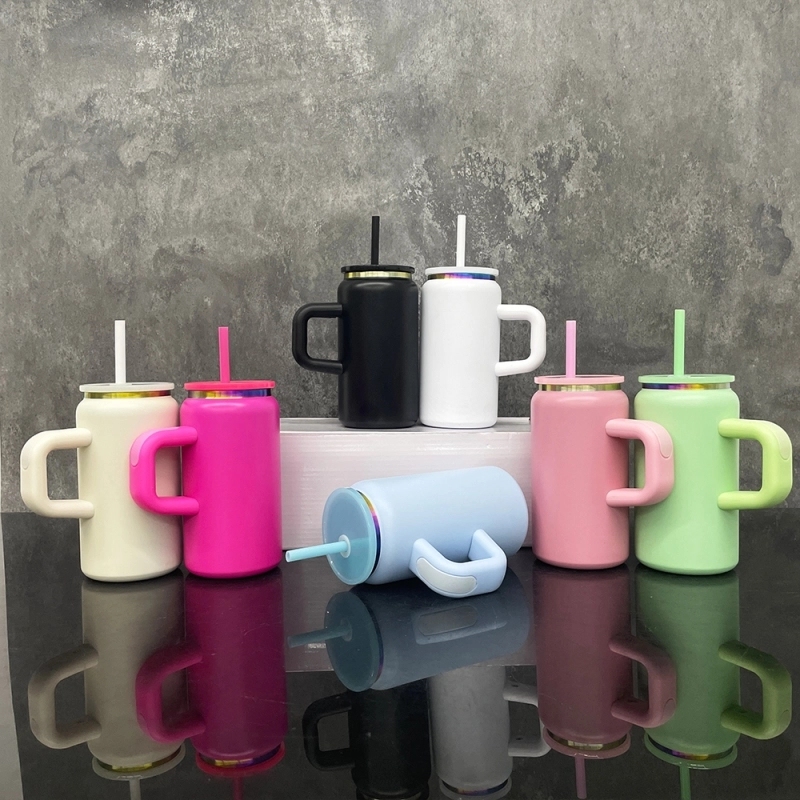 25 Pack USA Warehouse 16oz Rainbow Plated Macaron and Black&White Color Stainless Steel Can Cup with Handle for Laser Engraving