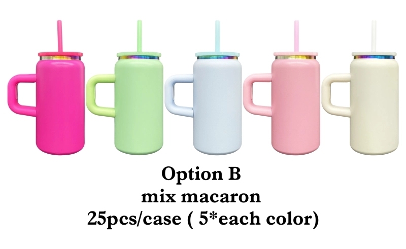 25 Pack USA Warehouse 16oz Rainbow Plated Macaron and Black&White Color Stainless Steel Can Cup with Handle for Laser Engraving