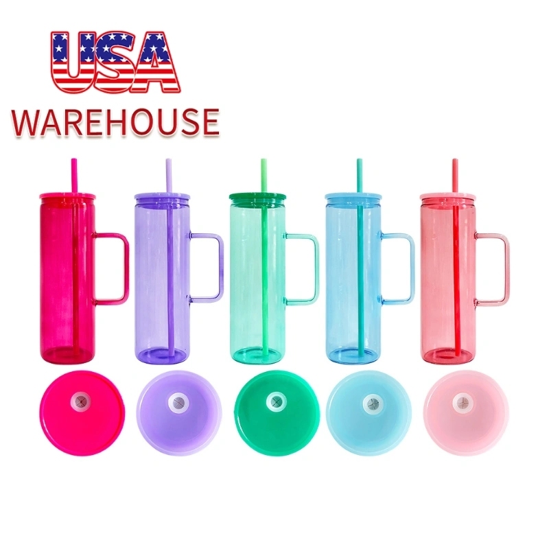25 Pack USA Warehouse 20oz Jelly Color Straight Beverage Mug Glass Water Bottle 20 oz Glass Tumbler Cup For Sublimation And UV DTF Wraps