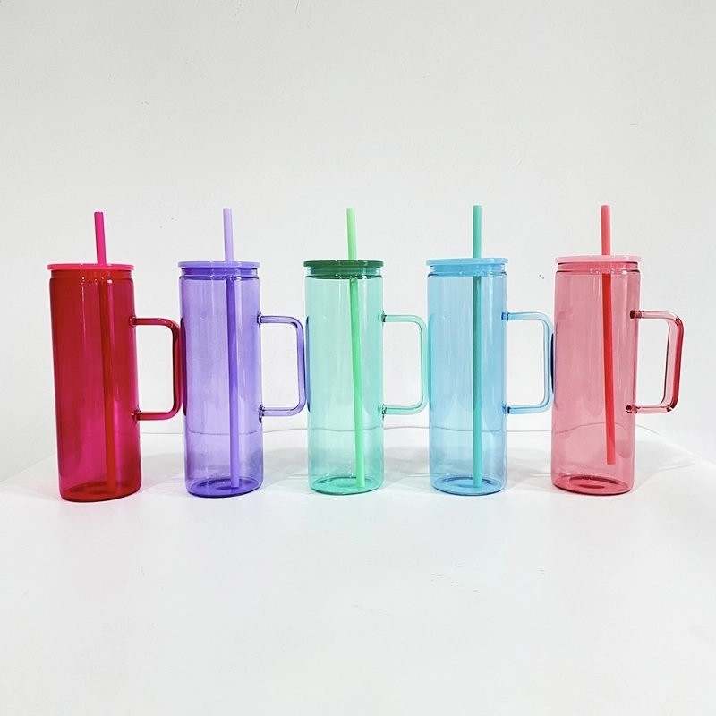 25 Pack USA Warehouse 20oz Jelly Color Straight Beverage Mug Glass Water Bottle 20 oz Glass Tumbler Cup For Sublimation And UV DTF Wraps