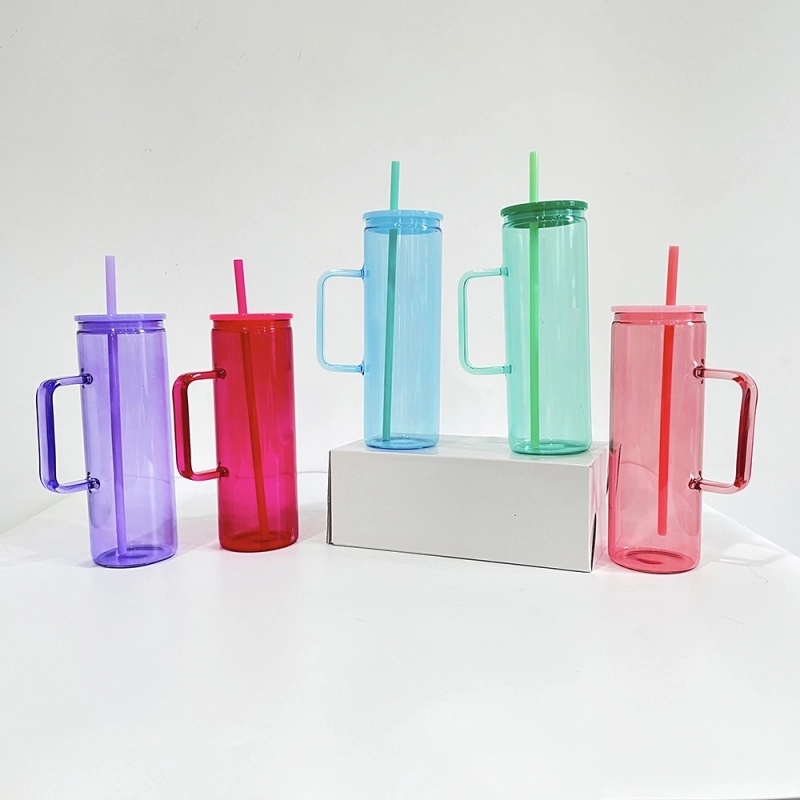 25 Pack USA Warehouse 20oz Jelly Color Straight Beverage Mug Glass Water Bottle 20 oz Glass Tumbler Cup For Sublimation And UV DTF Wraps