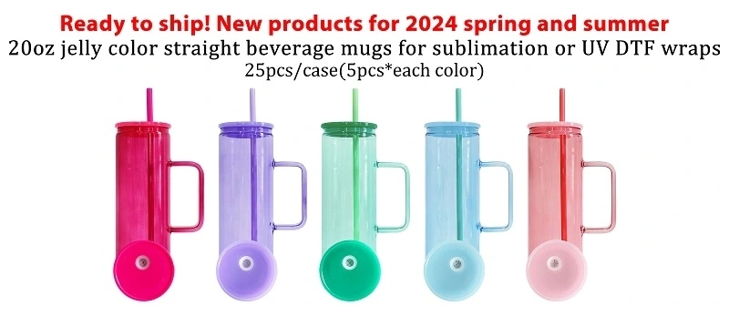 25 Pack USA Warehouse 20oz Jelly Color Straight Beverage Mug Glass Water Bottle 20 oz Glass Tumbler Cup For Sublimation And UV DTF Wraps