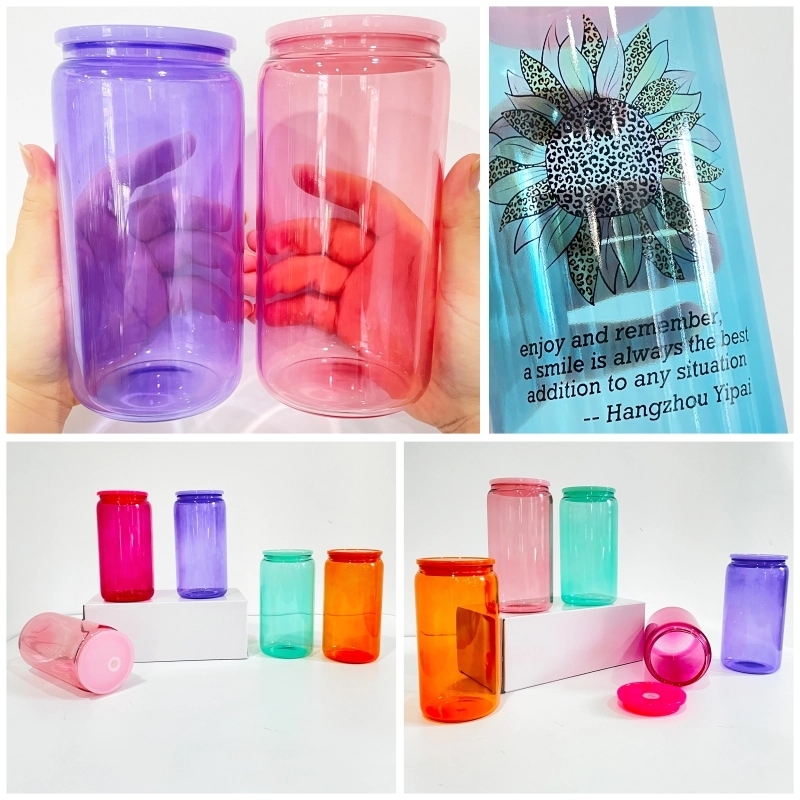 25 Pack 50 Pack USA Warehouse Sublimation 16oz Colored Jelly Glass Can With Plastic Lids Sold By Case