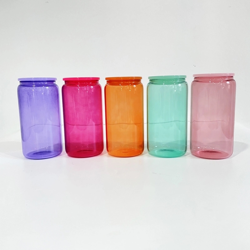 25 Pack 50 Pack USA Warehouse Sublimation 16oz Colored Jelly Glass Can With Plastic Lids Sold By Case