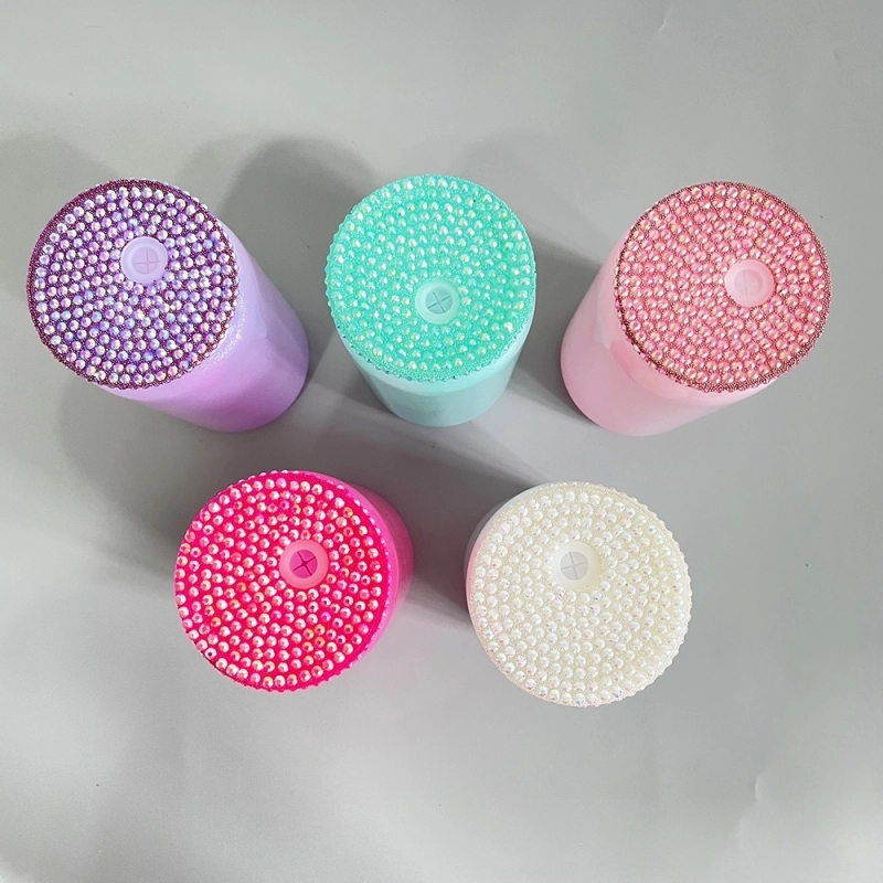 50 Pack USA Warehouse 16oz Holographic Shimmer Rainbow Color Blank Sublimation Glass Can With Bling Rhinestone Plastic Lid
