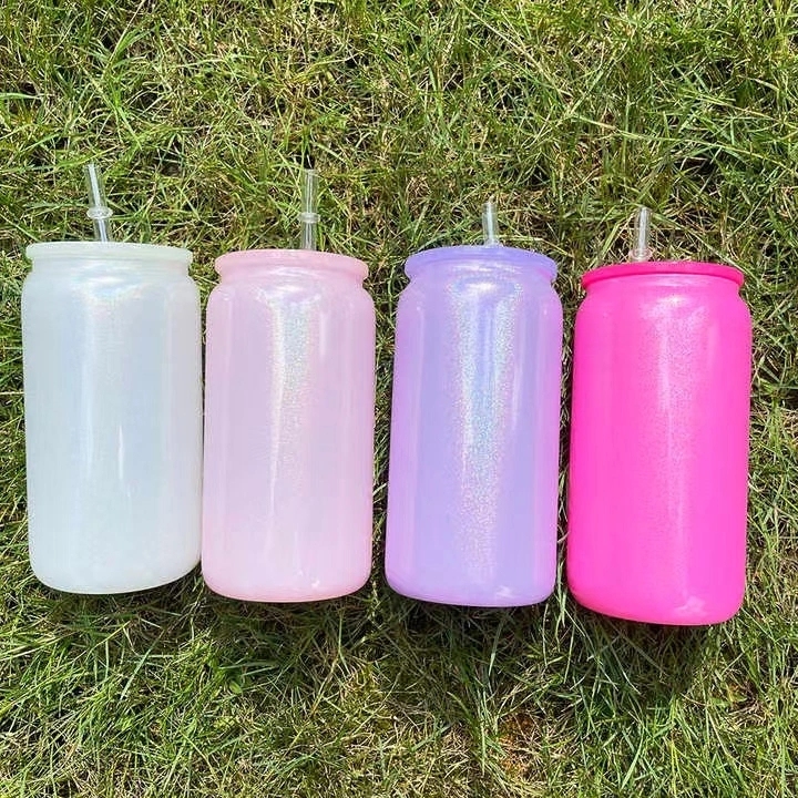 25 50 Pack USA Warehouse 16oz Sublimation Blanks Colorful Rainbow Shimmer Glitter Beer Glass Can