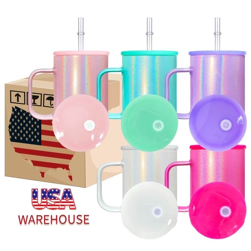 25 Pack USA Warehouse 17oz Shimmer Glass Mug With Colorful PP Lid for Sublimation