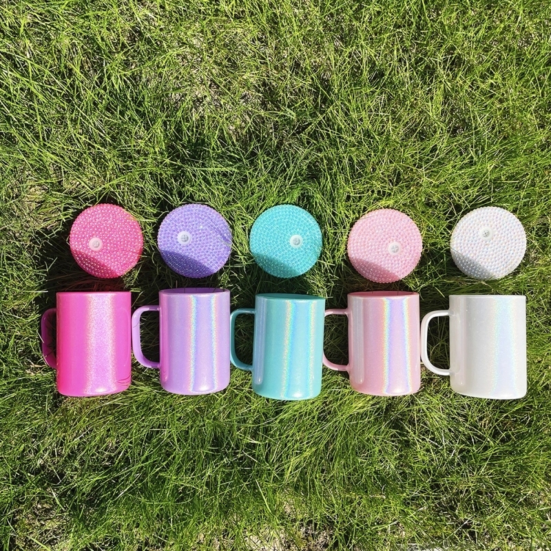 25 Pack USA Warehouse 17oz Shimmer Glass Mug With Colorful PP Lid for Sublimation