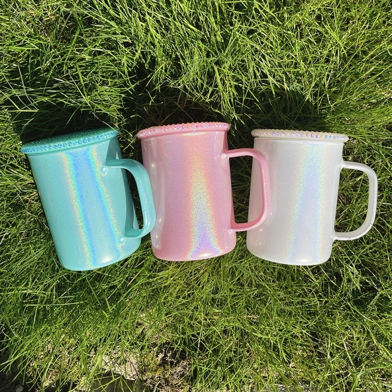 25 Pack USA Warehouse 17oz Shimmer Glass Mug With Colorful PP Lid for Sublimation