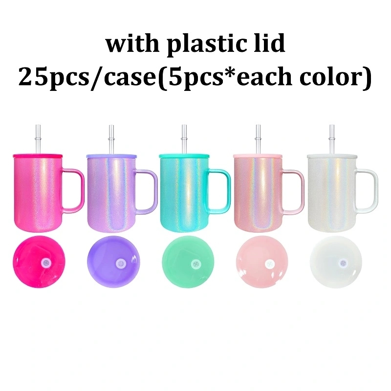 25 Pack USA Warehouse 17oz Shimmer Glass Mug With Colorful PP Lid for Sublimation