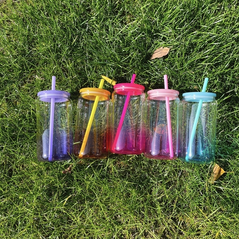 25 Pack 50 Pack USA Warehouse Sublimation 16oz Ombre Jelly Glass Can With Plastic Lids