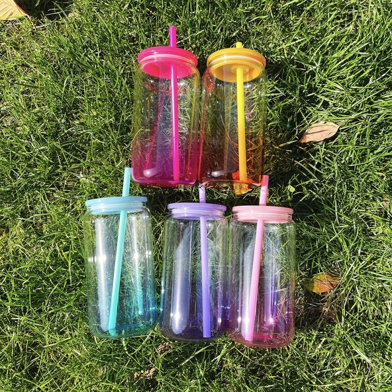 25 Pack 50 Pack USA Warehouse Sublimation 16oz Ombre Jelly Glass Can With Plastic Lids
