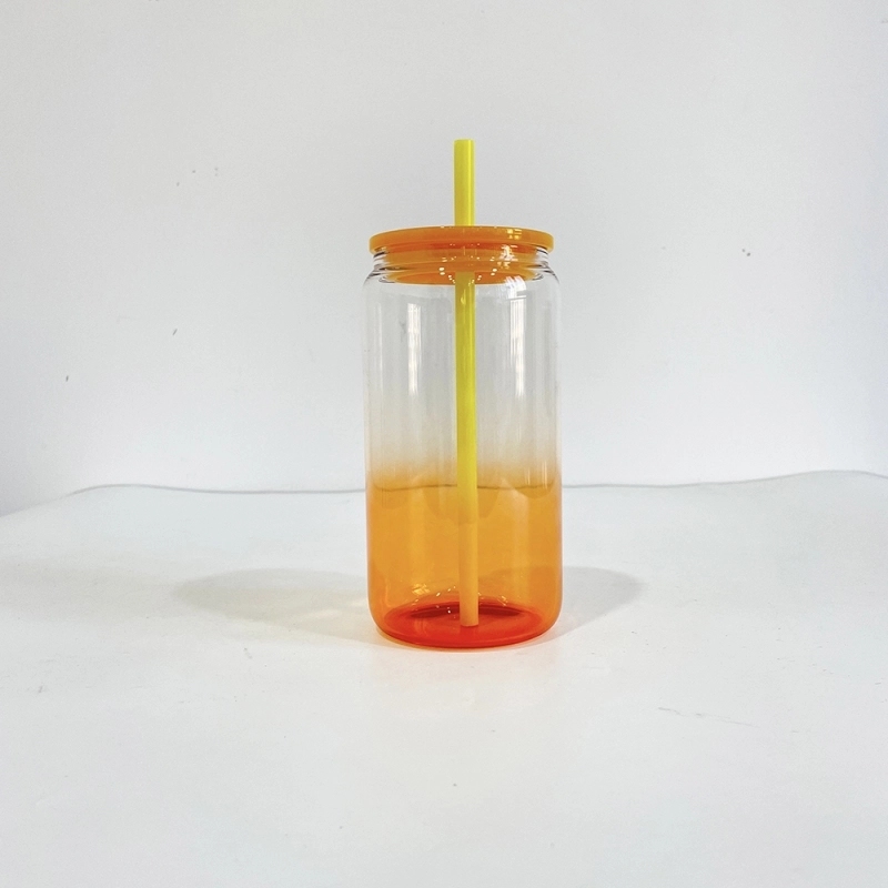 25 Pack 50 Pack USA Warehouse Sublimation 16oz Ombre Jelly Glass Can With Plastic Lids