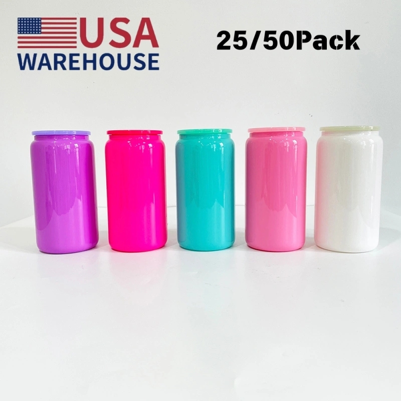 25 Pack 50 Pack USA Warehouse Classic Macaron Color 16oz Glass Can With PP Lids