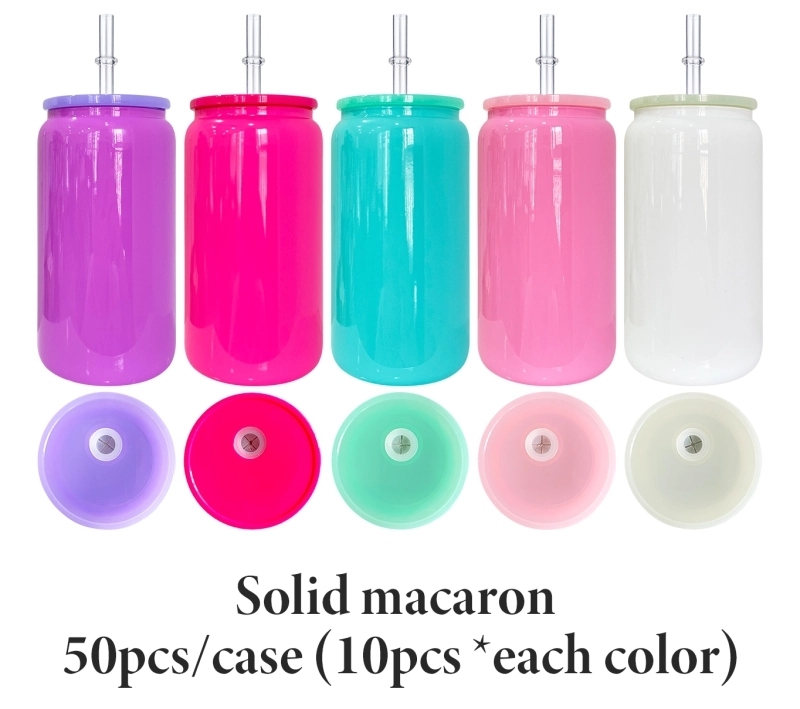 25 Pack 50 Pack USA Warehouse Classic Macaron Color 16oz Glass Can With PP Lids