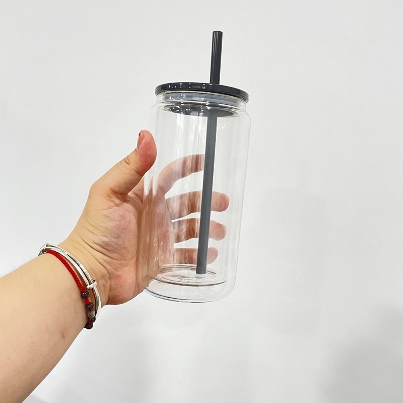 25 Pack USA Warehouse 12oz 15oz Sublimation Double Wall Pre-drilled with Plug Snow Globe Glass Can With Colorful Lids Straw