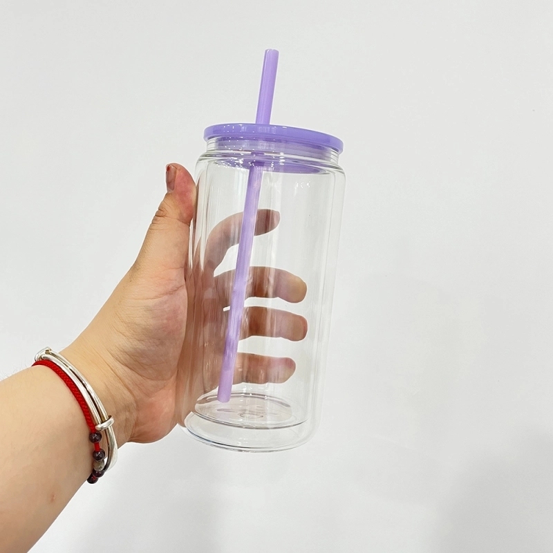 25 Pack USA Warehouse 12oz 15oz Sublimation Double Wall Pre-drilled with Plug Snow Globe Glass Can With Colorful Lids Straw