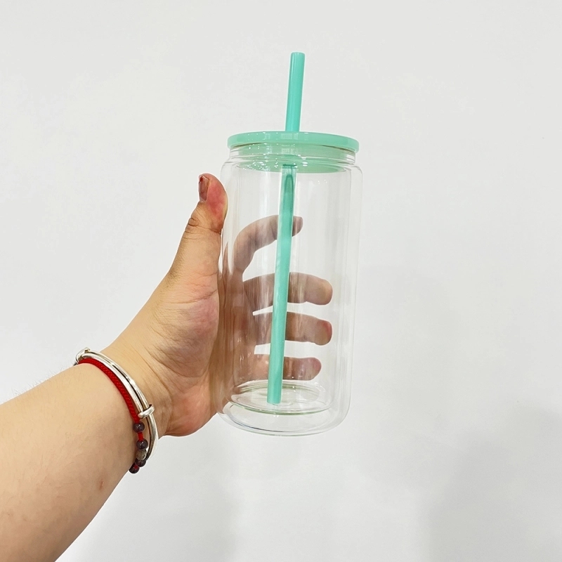 25 Pack USA Warehouse 12oz 15oz Sublimation Double Wall Pre-drilled with Plug Snow Globe Glass Can With Colorful Lids Straw