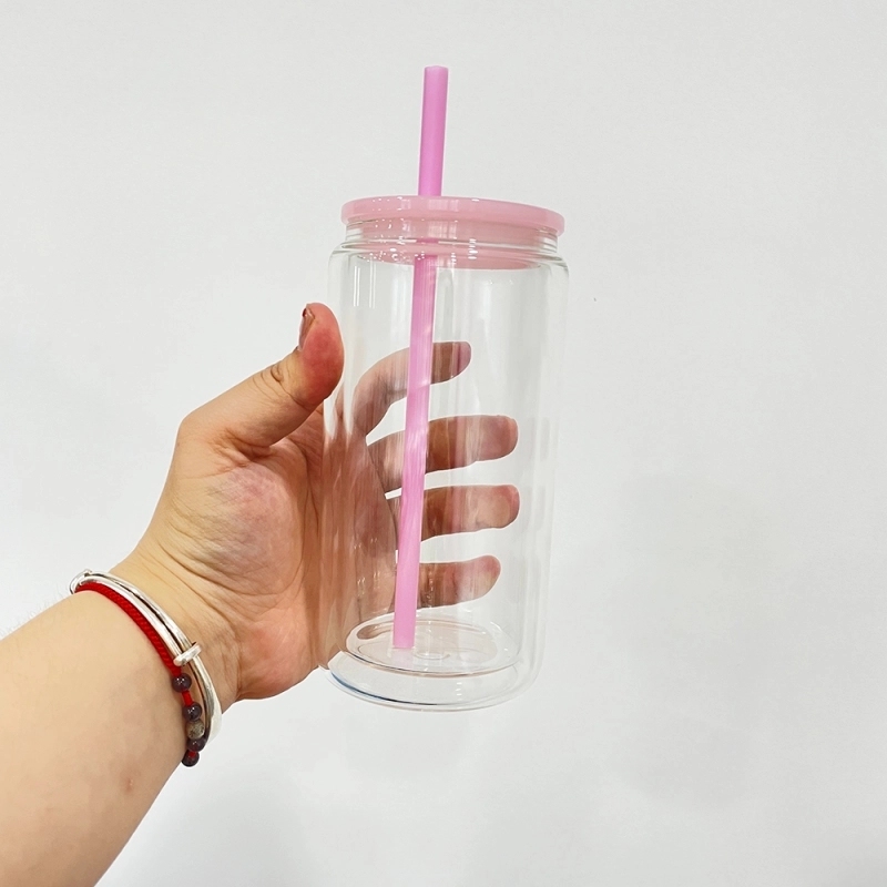 25 Pack USA Warehouse 12oz 15oz Sublimation Double Wall Pre-drilled with Plug Snow Globe Glass Can With Colorful Lids Straw