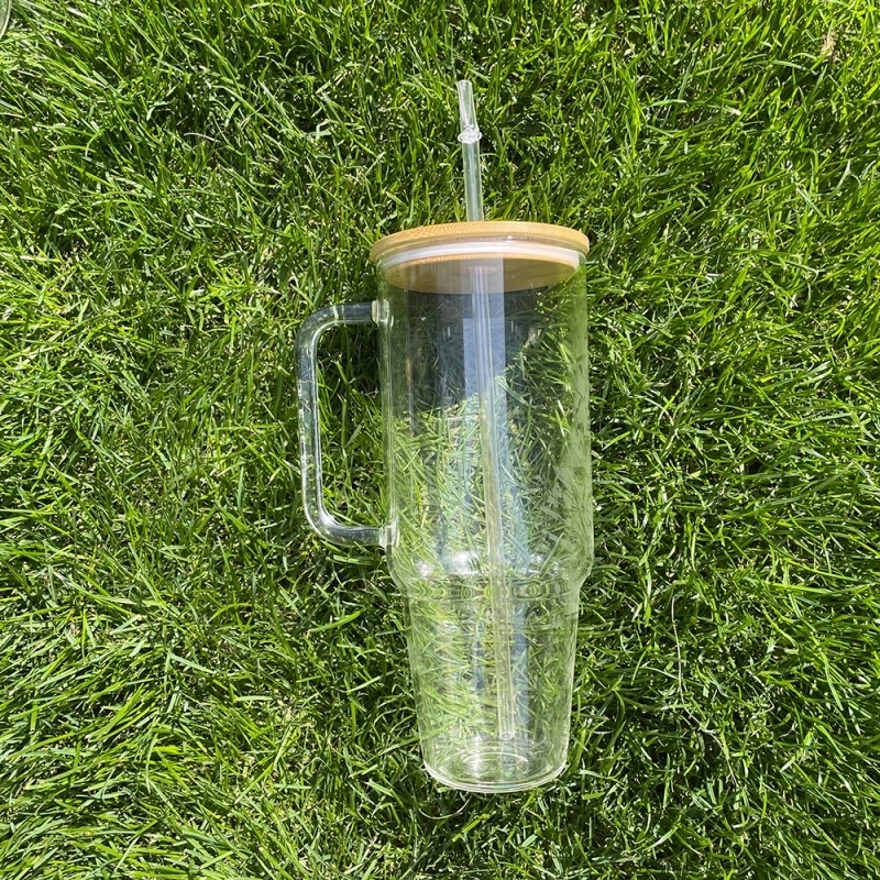 12 Pack USA Warehouse Big Capacity 40oz Clear Frosted Glass Mug With Handle for Sublimation and UV DTF Wraps