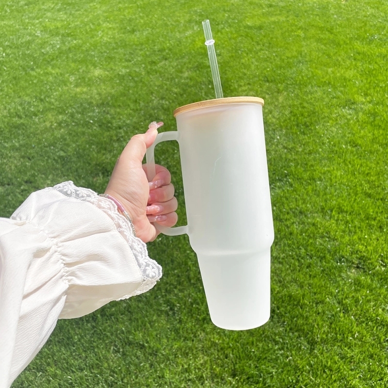 12 Pack USA Warehouse Big Capacity 40oz Clear Frosted Glass Mug With Handle for Sublimation and UV DTF Wraps