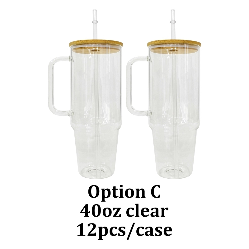 12 Pack USA Warehouse Big Capacity 40oz Clear Frosted Glass Mug With Handle for Sublimation and UV DTF Wraps