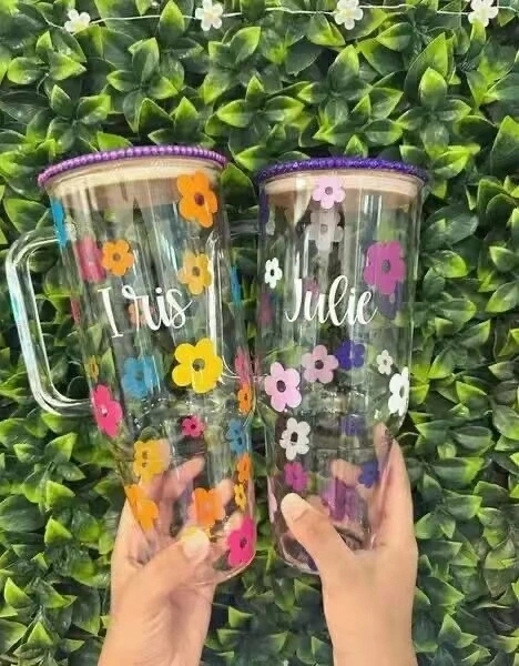 12 Pack USA Warehouse Big Capacity 40oz Clear Frosted Glass Mug With Handle for Sublimation and UV DTF Wraps