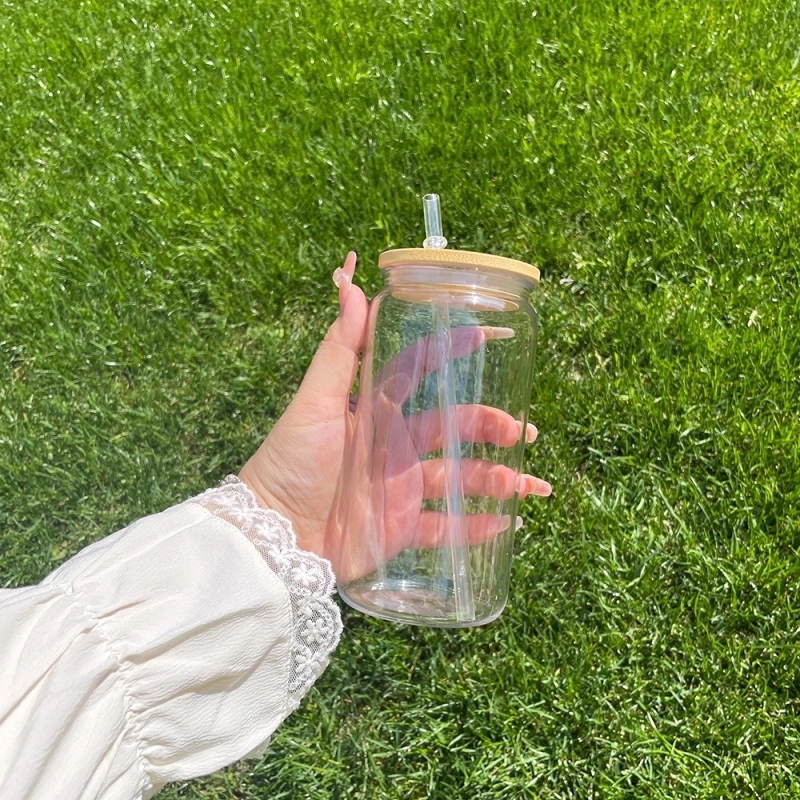 50 Pack USA Warehouse Clear Plastic Cup with Bamboo Lids Same Shape As 16oz Glass Can