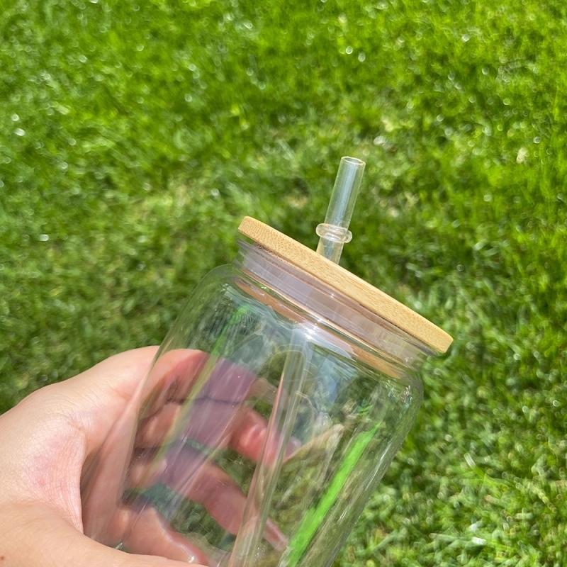 50 Pack USA Warehouse Clear Plastic Cup with Bamboo Lids Same Shape As 16oz Glass Can